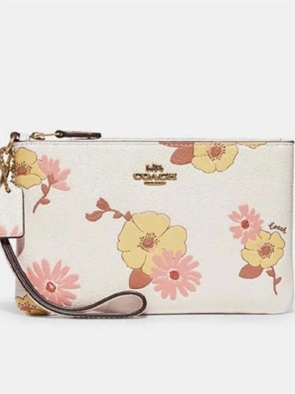 Coach Floral Zip Wristlet in Cream, Pink & Yellow